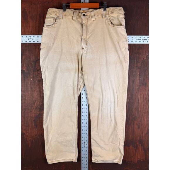 Carhartt Relaxed Fit Work Pants Denim Hickory Yellow Khaki Mens‎ 44x30 102517 - Picture 2 of 10